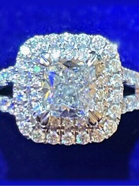 Natural MINED Diamond Engagement Ring Asher Cut Double Halo sz 6.5